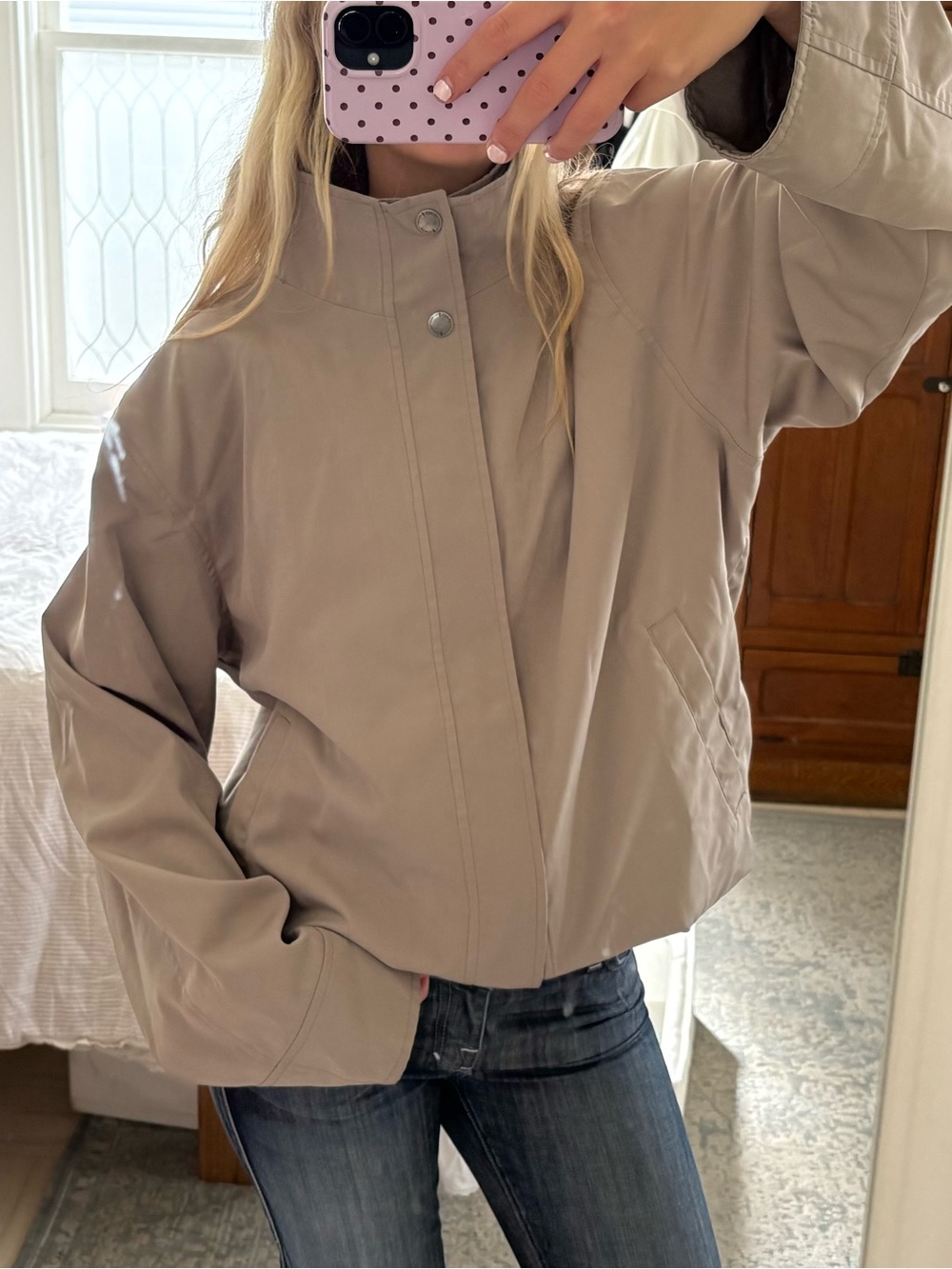 vintage Beige trench coat funnel neck Jacket harrington